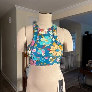 Beach Bunny Spencer Sports Bra XS Floral Print | NWT | High Neck Racerback